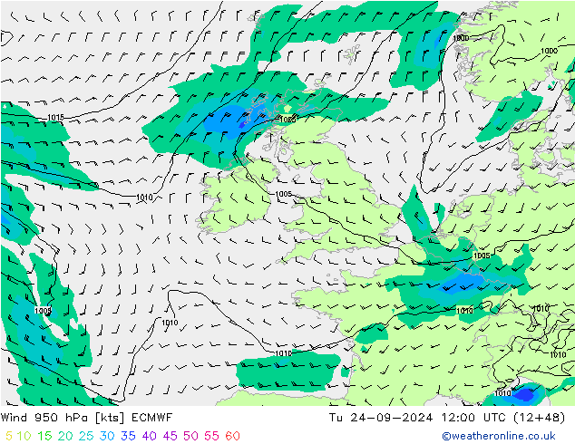 Wind 950 hPa ECMWF Tu 24.09.2024 12 UTC