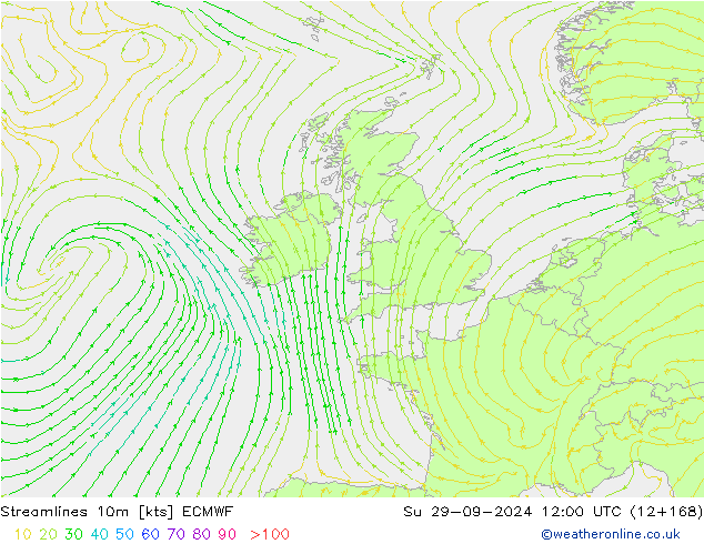 Streamlines 10m ECMWF Su 29.09.2024 12 UTC