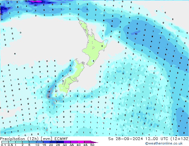 Precipitation (12h) ECMWF Sa 28.09.2024 00 UTC