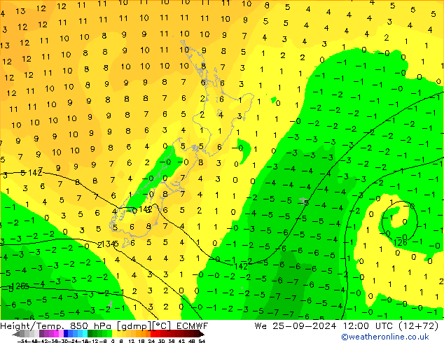 Z500/Rain (+SLP)/Z850 ECMWF We 25.09.2024 12 UTC