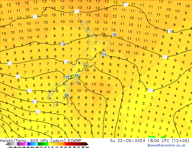 Height/Temp. 925 гПа ECMWF Вс 22.09.2024 18 UTC