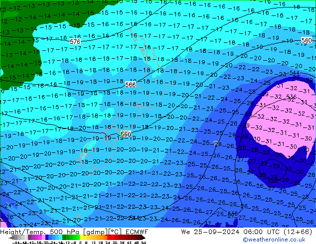 Z500/Rain (+SLP)/Z850 ECMWF mer 25.09.2024 06 UTC