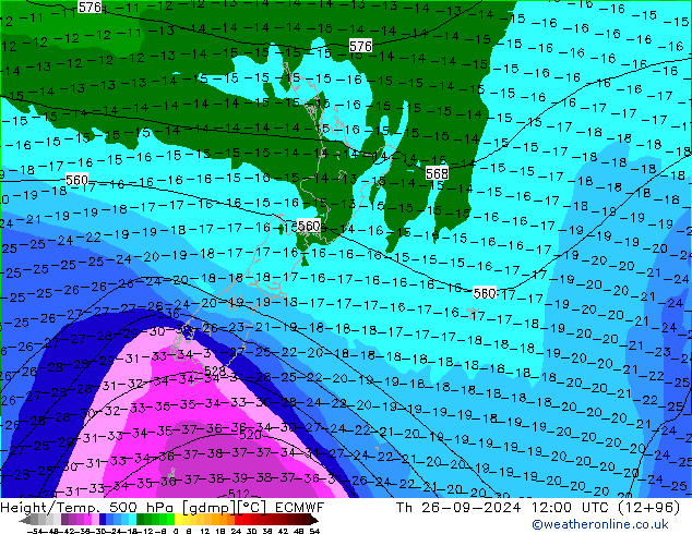 Z500/Rain (+SLP)/Z850 ECMWF gio 26.09.2024 12 UTC