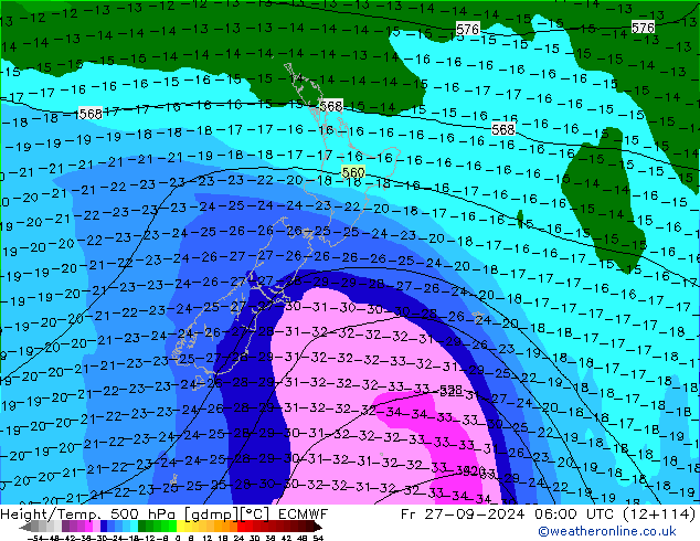 Z500/Yağmur (+YB)/Z850 ECMWF Cu 27.09.2024 06 UTC