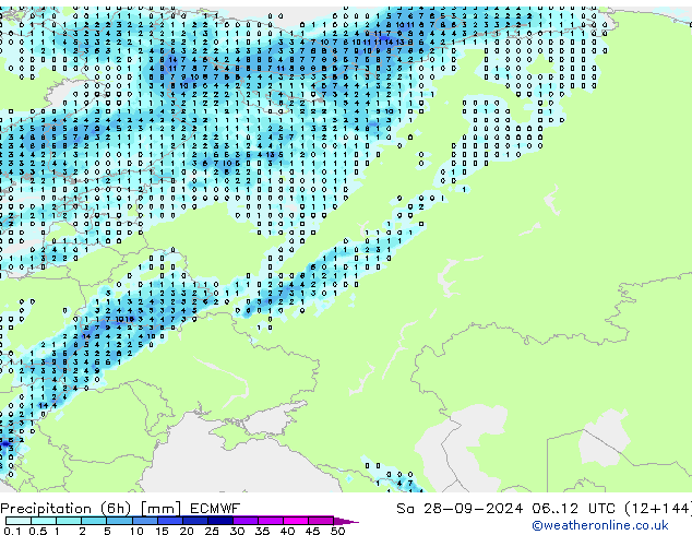 Precipitation (6h) ECMWF So 28.09.2024 12 UTC