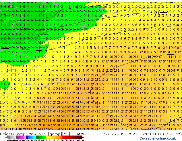 Z500/Rain (+SLP)/Z850 ECMWF dom 29.09.2024 12 UTC