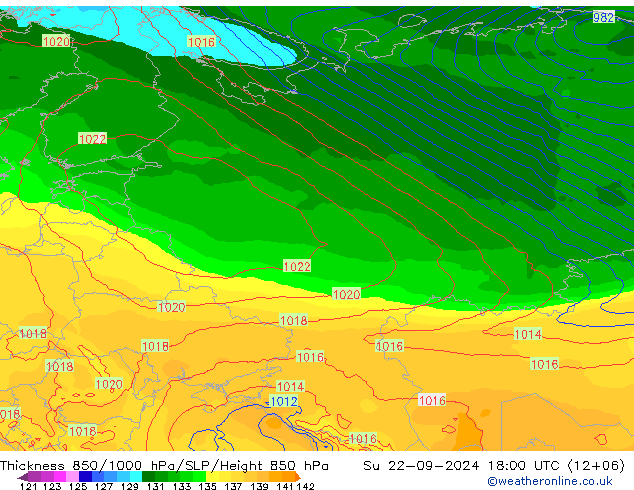 Thck 850-1000 hPa ECMWF  22.09.2024 18 UTC