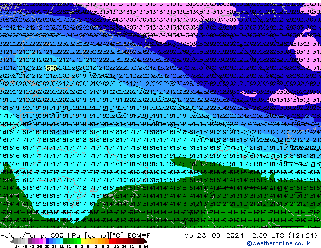 Z500/Rain (+SLP)/Z850 ECMWF Mo 23.09.2024 12 UTC