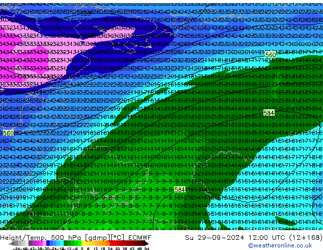 Z500/Rain (+SLP)/Z850 ECMWF Su 29.09.2024 12 UTC