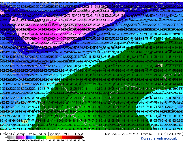 Z500/Rain (+SLP)/Z850 ECMWF Po 30.09.2024 06 UTC