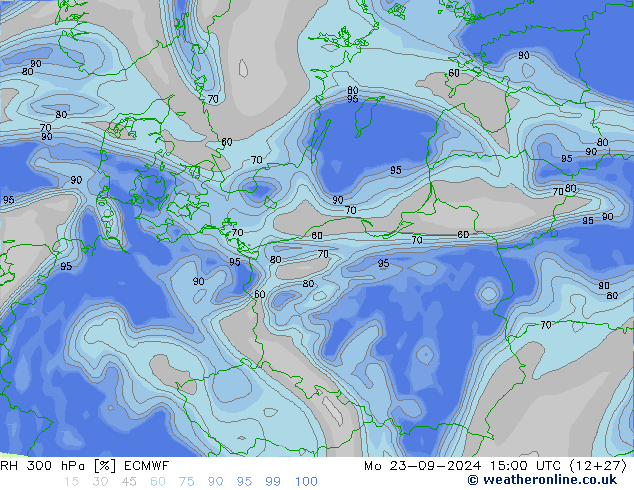 Humidité rel. 300 hPa ECMWF lun 23.09.2024 15 UTC