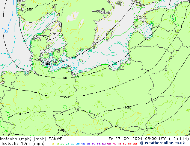 Isotachs (mph) ECMWF Fr 27.09.2024 06 UTC