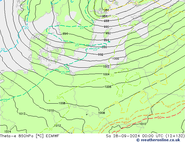 Theta-e 850hPa ECMWF  28.09.2024 00 UTC