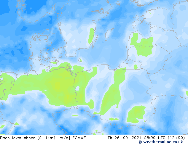 Deep layer shear (0-1km) ECMWF Qui 26.09.2024 06 UTC