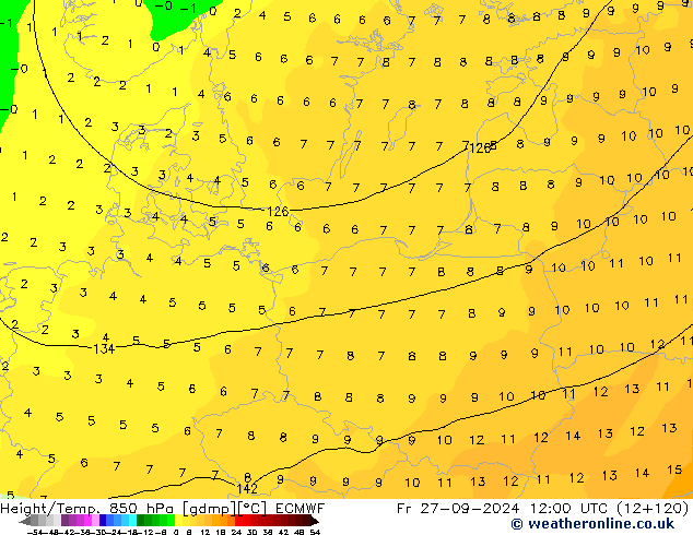 Z500/Rain (+SLP)/Z850 ECMWF ven 27.09.2024 12 UTC