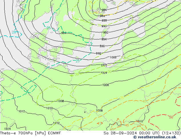 Theta-e 700hPa ECMWF Sa 28.09.2024 00 UTC