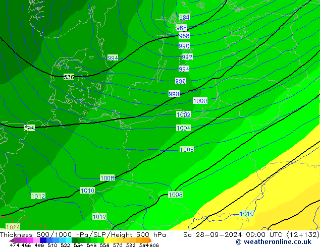 Schichtdicke 500-1000 hPa ECMWF Sa 28.09.2024 00 UTC