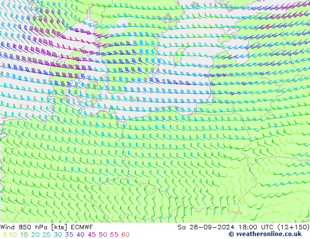 Wind 850 hPa ECMWF Sa 28.09.2024 18 UTC