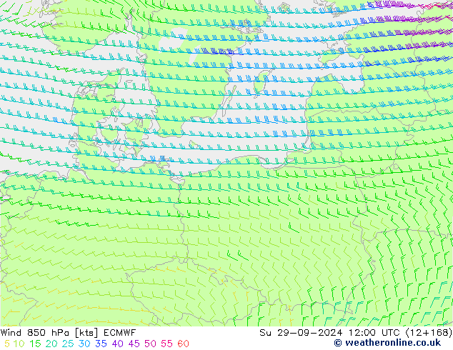 Vento 850 hPa ECMWF Dom 29.09.2024 12 UTC