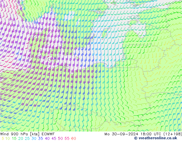 Vento 900 hPa ECMWF lun 30.09.2024 18 UTC