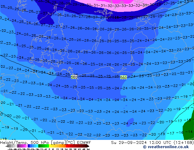 Z500/Yağmur (+YB)/Z850 ECMWF Paz 29.09.2024 12 UTC