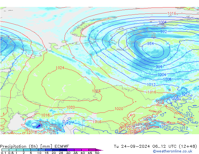 Z500/Rain (+SLP)/Z850 ECMWF Di 24.09.2024 12 UTC