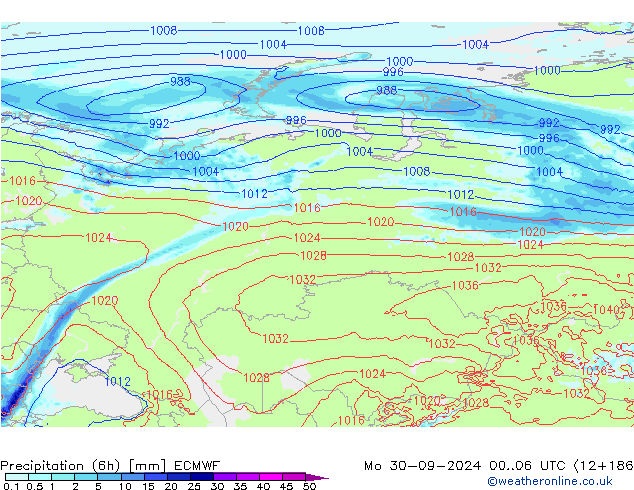 Precipitación (6h) ECMWF lun 30.09.2024 06 UTC