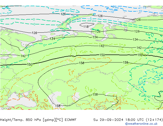 Height/Temp. 850 гПа ECMWF Вс 29.09.2024 18 UTC