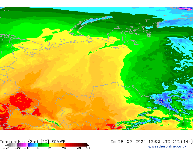 Temperaturkarte (2m) ECMWF Sa 28.09.2024 12 UTC