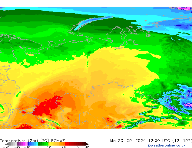 Temperature (2m) ECMWF Mo 30.09.2024 12 UTC