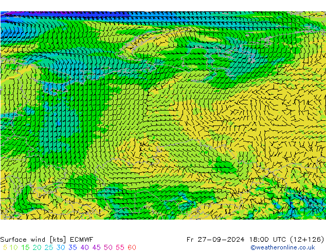 Vent 10 m ECMWF ven 27.09.2024 18 UTC