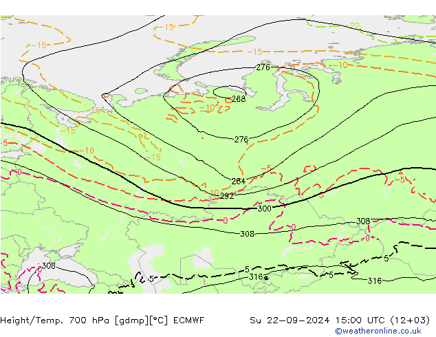 Height/Temp. 700 hPa ECMWF dom 22.09.2024 15 UTC