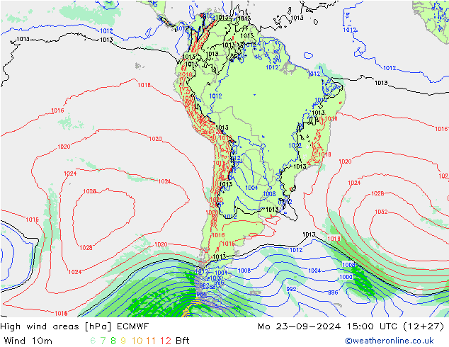 High wind areas ECMWF Mo 23.09.2024 15 UTC