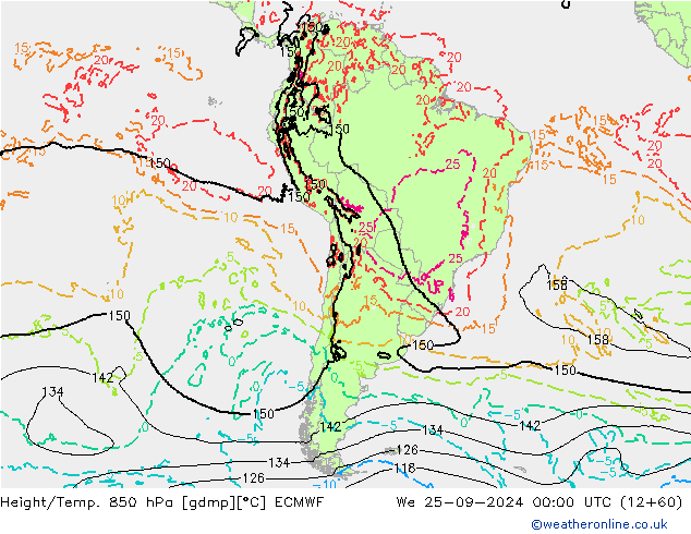 Height/Temp. 850 hPa ECMWF Qua 25.09.2024 00 UTC