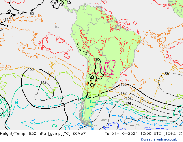 Z500/Rain (+SLP)/Z850 ECMWF Ter 01.10.2024 12 UTC