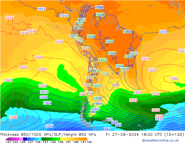 Thck 850-1000 гПа ECMWF пт 27.09.2024 18 UTC