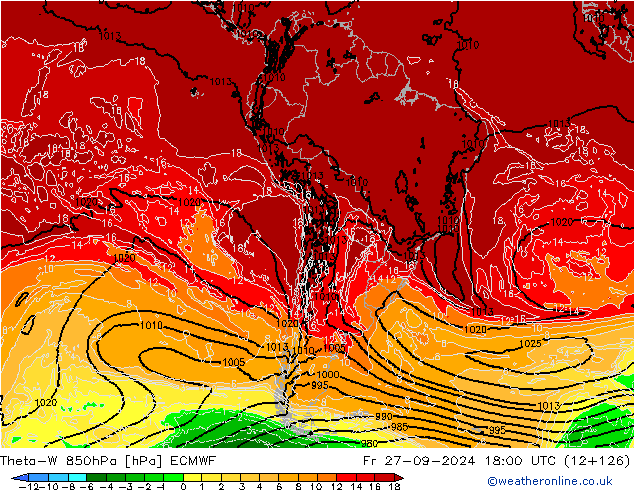 Theta-W 850гПа ECMWF пт 27.09.2024 18 UTC