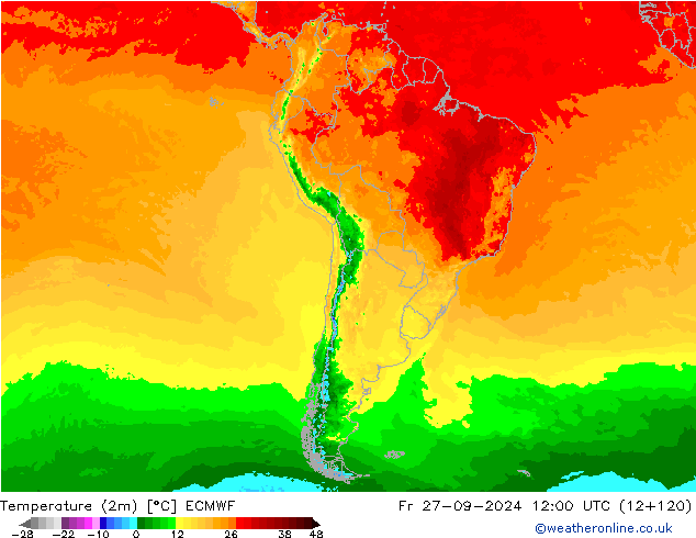 Temperatura (2m) ECMWF Sex 27.09.2024 12 UTC