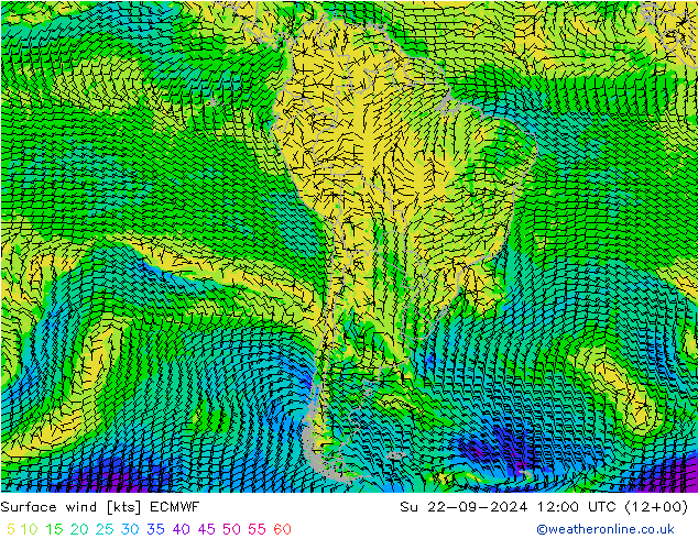 Rüzgar 10 m ECMWF Paz 22.09.2024 12 UTC