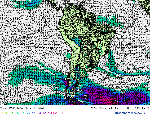 Vento 850 hPa ECMWF Sex 27.09.2024 12 UTC