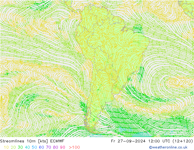 Streamlines 10m ECMWF Fr 27.09.2024 12 UTC