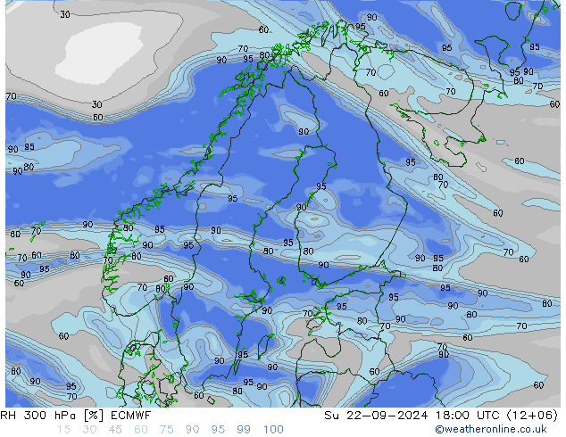 Humedad rel. 300hPa ECMWF dom 22.09.2024 18 UTC