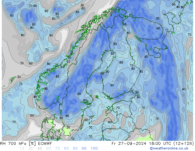 RH 700 hPa ECMWF Pá 27.09.2024 18 UTC