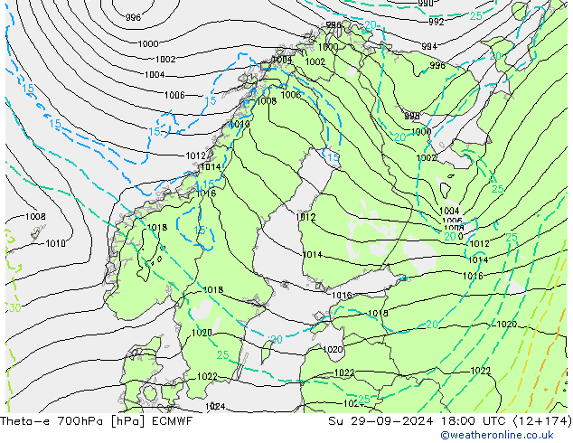 Theta-e 700hPa ECMWF Paz 29.09.2024 18 UTC