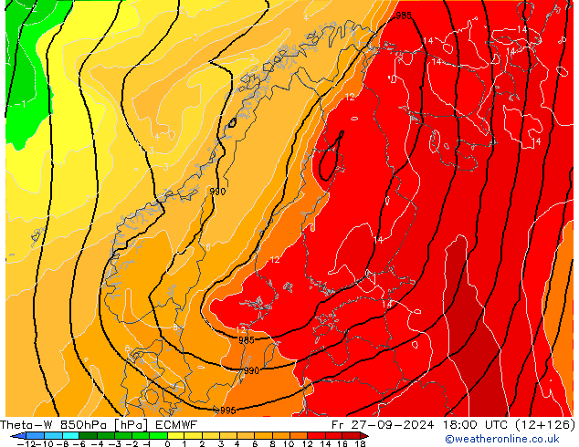 Theta-W 850hPa ECMWF Pá 27.09.2024 18 UTC