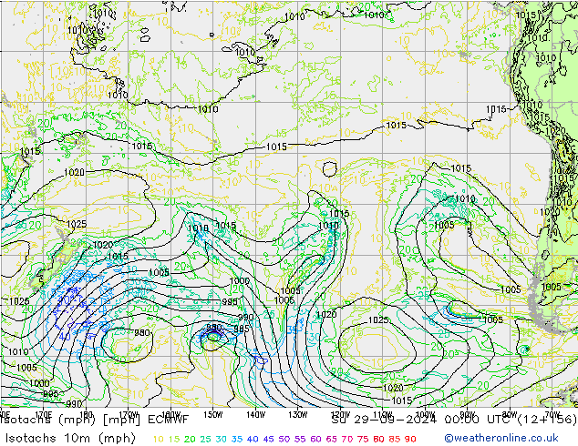 Isotachs (mph) ECMWF dom 29.09.2024 00 UTC