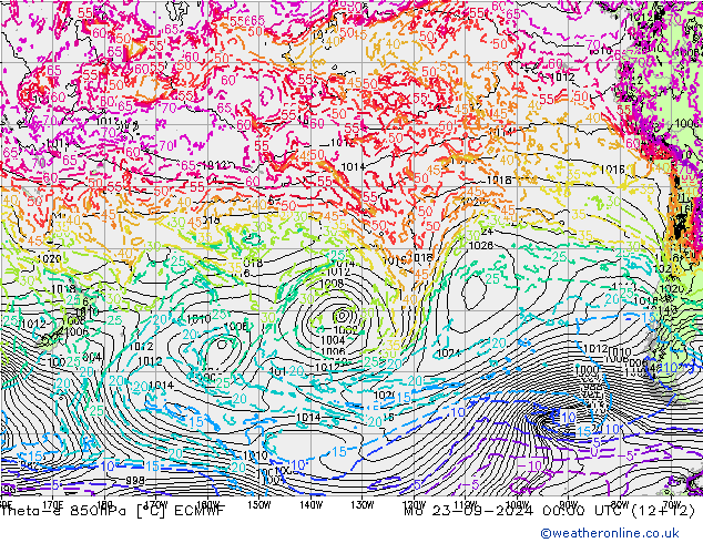 Theta-e 850hPa ECMWF Mo 23.09.2024 00 UTC