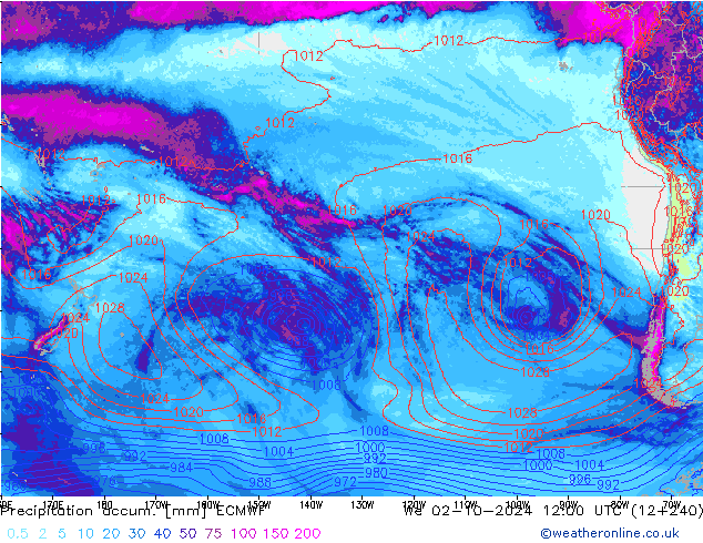 Precipitation accum. ECMWF Qua 02.10.2024 12 UTC