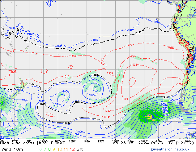 High wind areas ECMWF Mo 23.09.2024 00 UTC