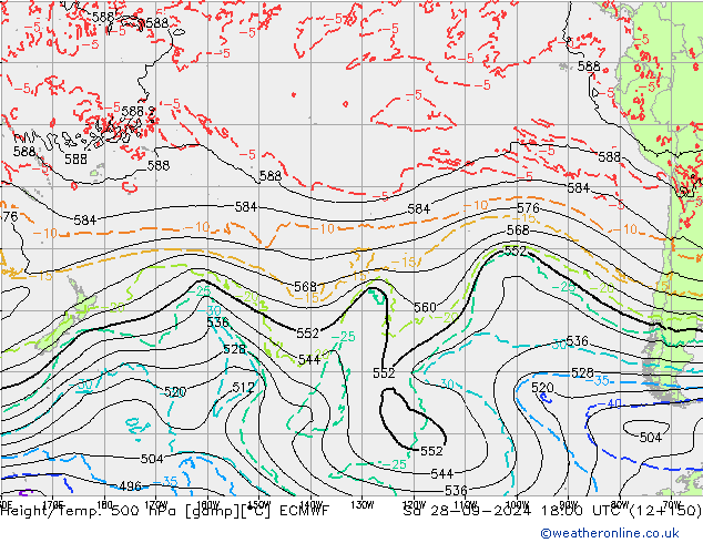 Z500/Rain (+SLP)/Z850 ECMWF Sáb 28.09.2024 18 UTC